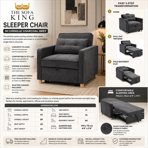 Charcoal grey sleeper chair - grey, |
